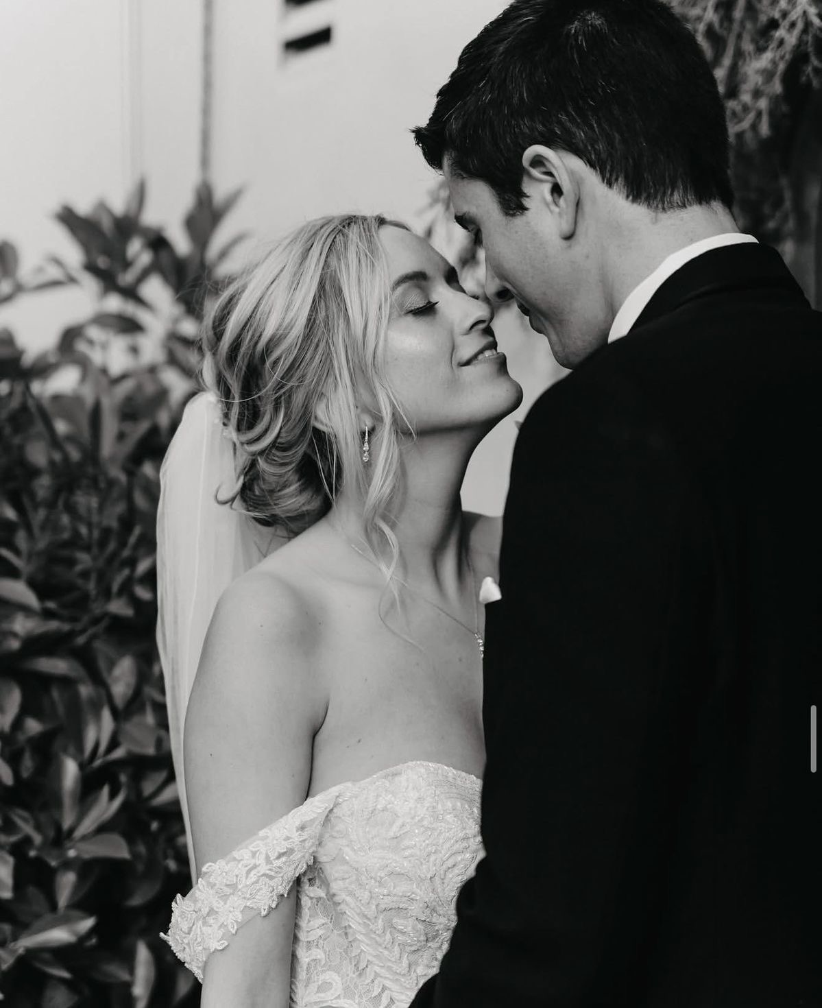 Intimate black and white close-up portrait