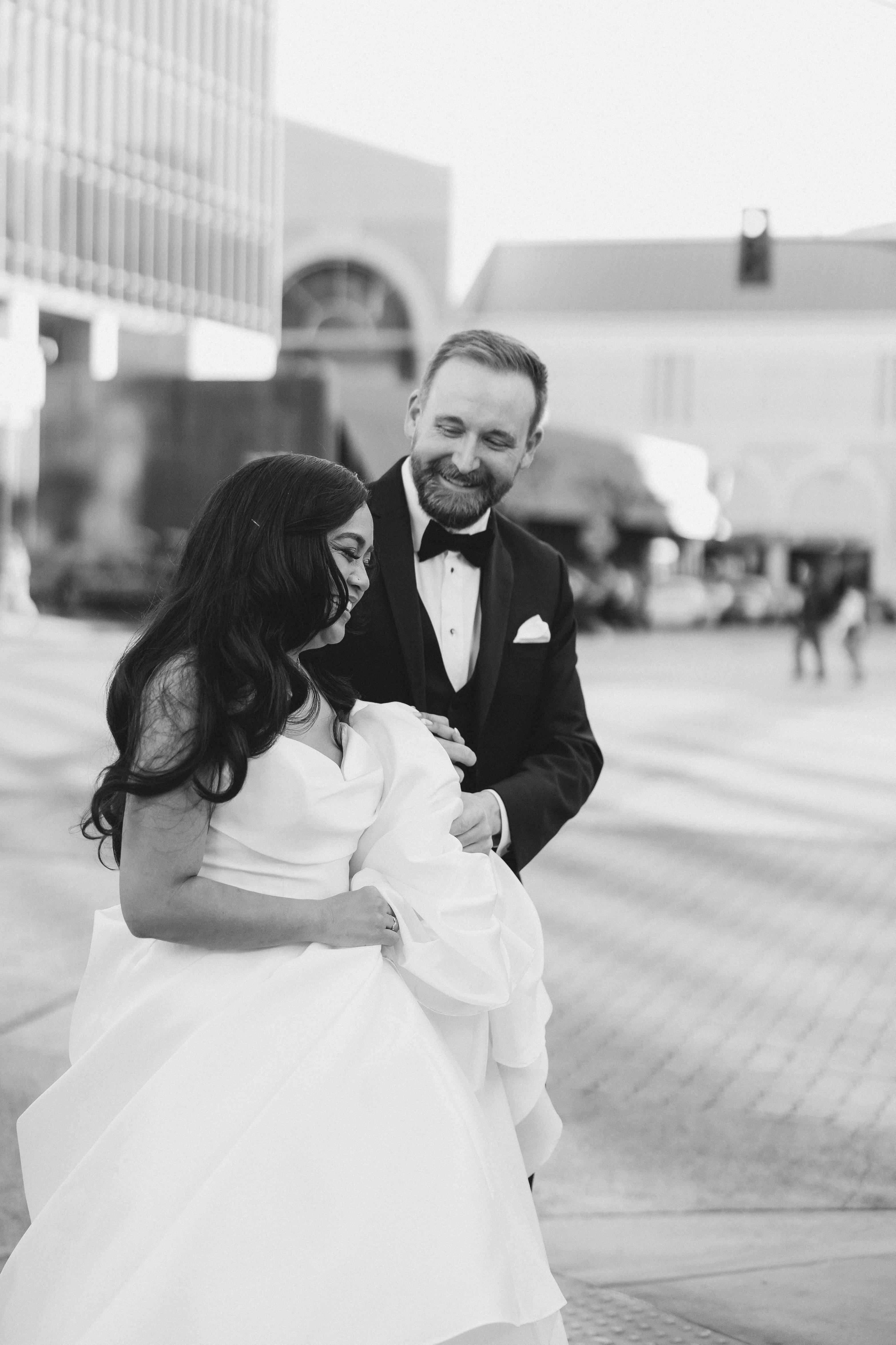 Black and white urban couple portrait